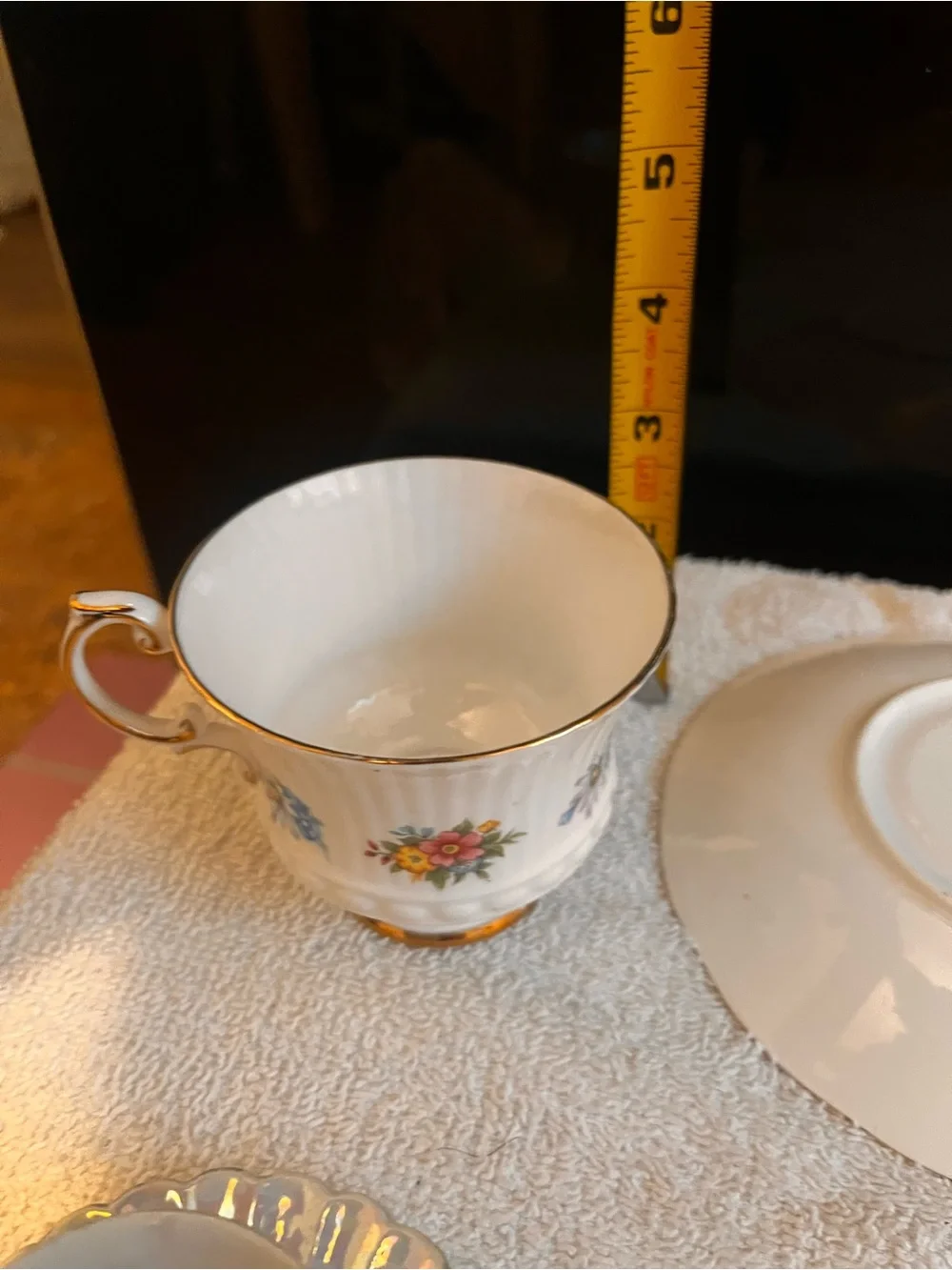 Classic Floral Bone China Teacup and Saucer - White with Multicolor Flowers